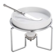 Rechaud Para Queijo Brie 14,5cm De Diâmetro Em Cerâmica Com Suporte Faca Em Aço Inox